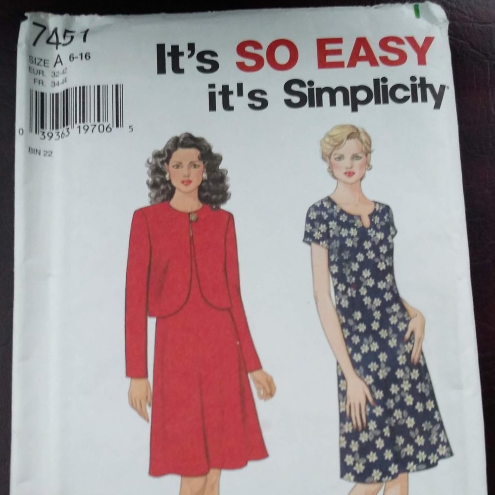 Simplicity Dress/Jacket Pattern Sizes 6-16 Uncut